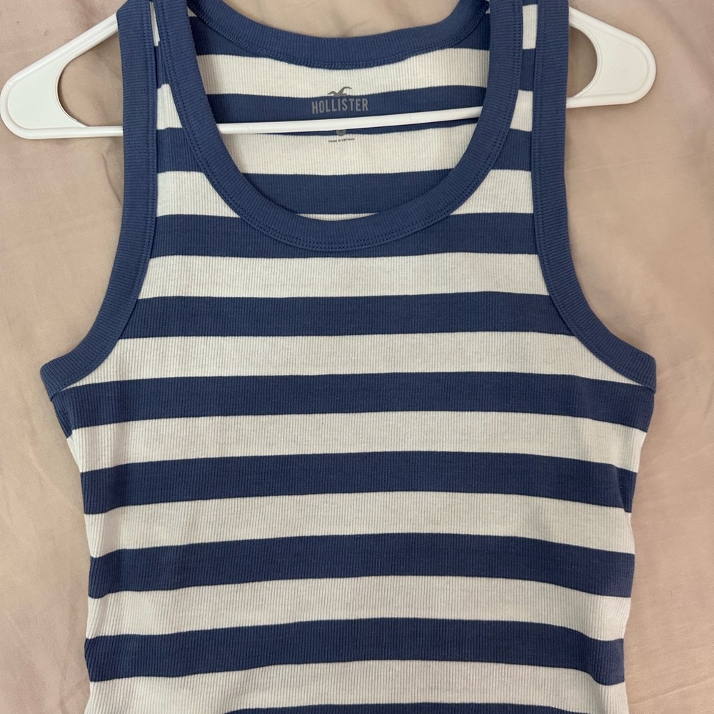 Hollister Blue and White Striped Women's Tank Top